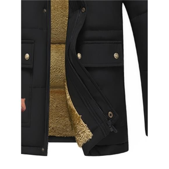 NWT Men's Black Winter Parka Jacket with Faux Fur Hood & Fleece Lining - Picture 6 of 7